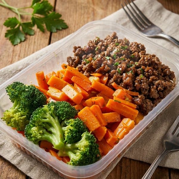 Carne moída com Cenoura e brócolis